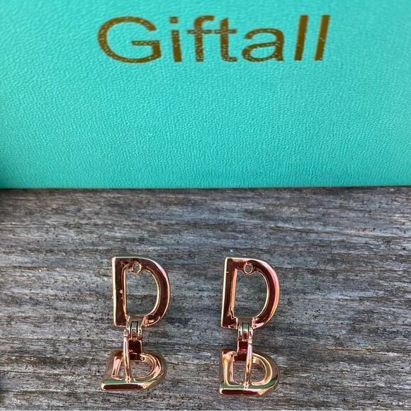 Giftall Initial Hoop Earrings Letter "D" 14K Rose Gold Plated. New in Box NIB - Picture 8 of 10